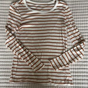 GAP White and Brown Striped Tee